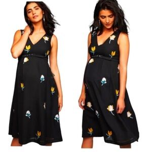 A Pea in the Pod black maternity dress with floral embroidery Size Small